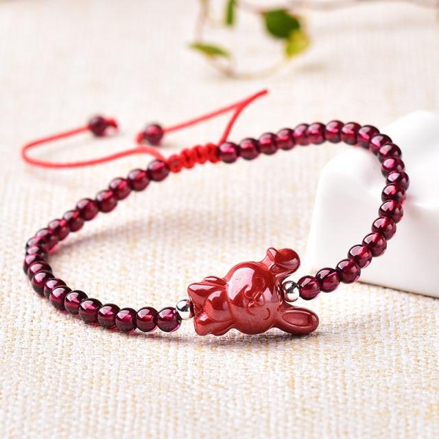 Hand Carved Purple Cinnabar & Natural Garnet Zodiac Animals Bracelet