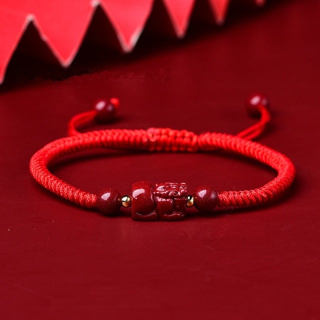 Purple Cinnabar Pixiu WEALTH Rope Bracelet