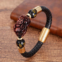 Thumbnail for Steel , Leather & Tiger Eye Stone Feng Shui PIXIU For GOOD FORTUNE Bracelet