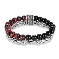 Thumbnail for STIMULATING RED TIGER EYE Stone & Stainless Steel '2 in 1' Layered Men's Bracelet