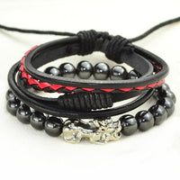 Thumbnail for 2 pc Multi-Layer Feng Shui  WEALTH PIXIU, Leather & Hematite Men's Bracelet Set