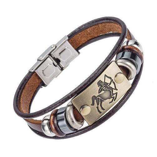 12 Constellation Leather Multi layer Bracelets