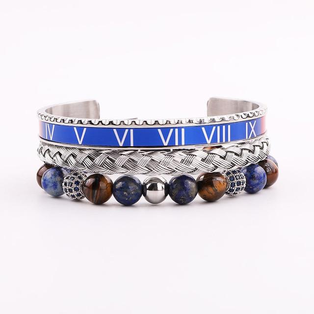 Luxury Titanium Steel & Premium Stone 3 pc ' STATEMENT' Bracelet Set