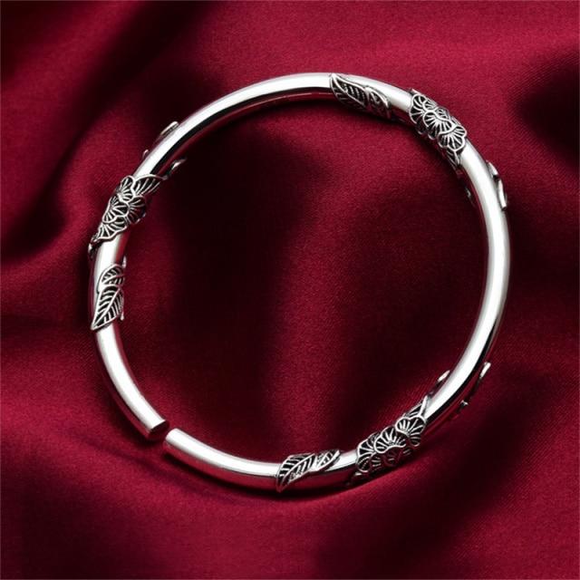 Thai Silver Entangled Flower Bangle