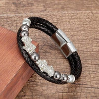 Thumbnail for Stainless Steel , Leather & Natural Stone Feng Shui PIXIU for ABUNDANCE Bracelet-10 Variants