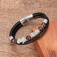 Thumbnail for Stainless Steel , Leather & Natural Stone Feng Shui PIXIU for ABUNDANCE Bracelet-10 Variants