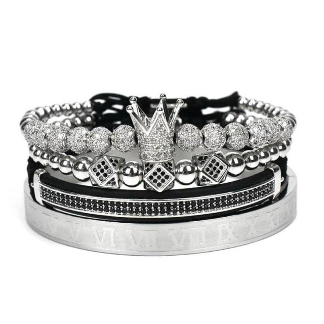 Luxury Titanium Zirconia Crown 4 Pc Bracelet Set