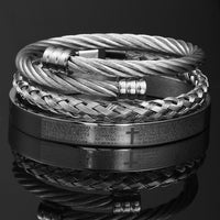 Thumbnail for Men's Luxury 3 Pc Stainless Steel Cross & Braided Bracelet Set