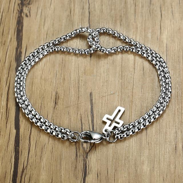 Stainless Steel Box Chain Cross Bracelet