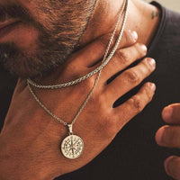 Thumbnail for Men's Stainless Steel Compass Rose Necklace Set: Navigate Your Style