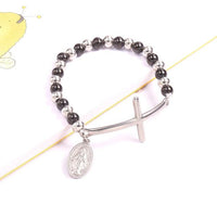 Thumbnail for Stainless Steel Beaded Cross Bracelet with a Virgin Mary Tag