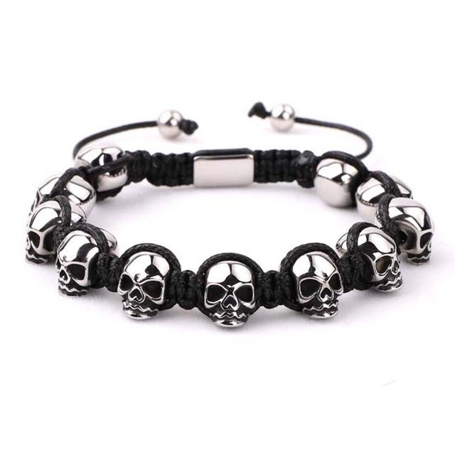 Men's Titanium Steel 'NO SKULLDUGGERY' Braided Wrap Bead Bracelet-4 Colors