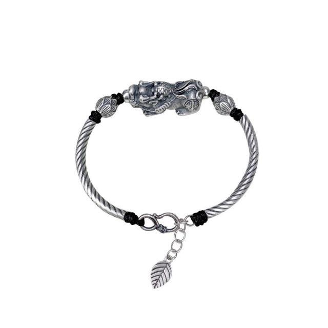 THAI SILVER Feng Shui Pixiu & Lotus 'WEALTH' Bracelet