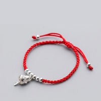 Thumbnail for 925 Silver & Lucky Red Rope Maneki Neko 'Beckoning Cat' Feng Shui Bracelet