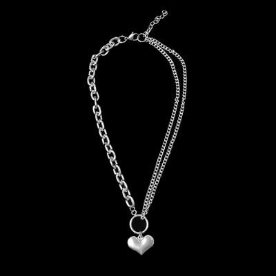 Titanium Steel  'BIG HEART' Dual Link Chain Necklace