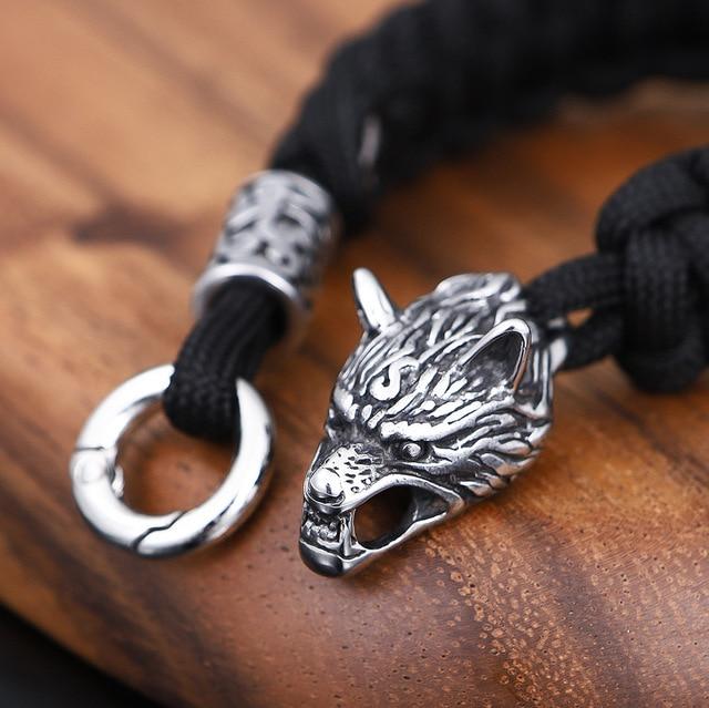 Stainless Steel Nordic Accent & WOLF Head 'INTUITION' Bracelet