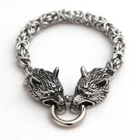 Thumbnail for Stainless Steel Nordic DOUBLE WOLF Head ANIMAL SPIRIT King Chain Bracelet