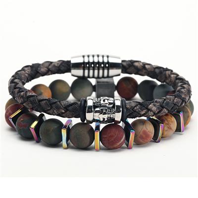 Genuine Leather 'n Stones  CELEBRATE! 2 pc Men's Bracelet Set-16 styles