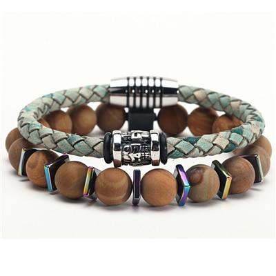 Genuine Leather 'n Stones  CELEBRATE! 2 pc Men's Bracelet Set-16 styles