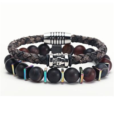 Genuine Leather 'n Stones  CELEBRATE! 2 pc Men's Bracelet Set-16 styles