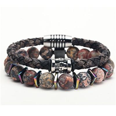 Genuine Leather 'n Stones  CELEBRATE! 2 pc Men's Bracelet Set-16 styles