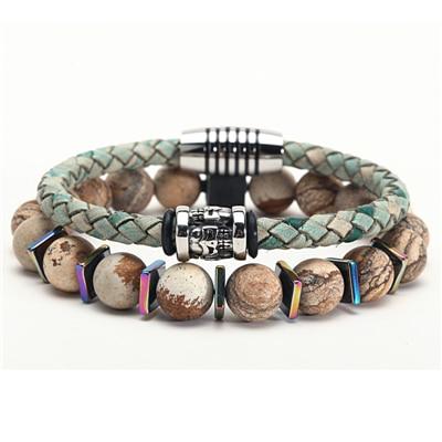 Genuine Leather 'n Stones  CELEBRATE! 2 pc Men's Bracelet Set-16 styles