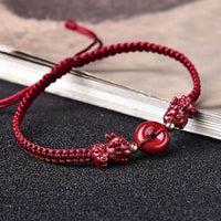 Thumbnail for Hand Carved Purple Cinnabar 'DOUBLE BABY PIXIU' Wealth Attracting Bracelet