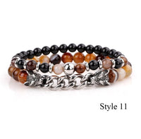 Thumbnail for Natural Stone & Stainless Steel  Double WOLF 'LOYALTY' 2 pc Bracelet Set -13 Styles