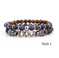 Thumbnail for Natural Stone & Stainless Steel  Double WOLF 'LOYALTY' 2 pc Bracelet Set -13 Styles