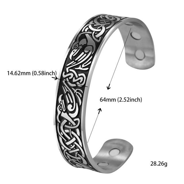 Engraved Viking Phoenix Totem & Celtic Knot MAGNETIC HEALTH Stainless Steel