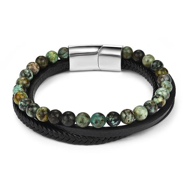 Men's Multi-layer Titanium Steel, Leather & African Turquoise ' INSPIRE' Bracelet