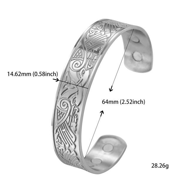 Engraved Viking Phoenix Totem & Celtic Knot MAGNETIC HEALTH Stainless Steel