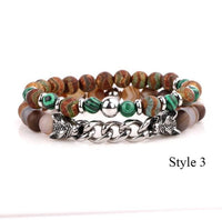 Thumbnail for Natural Stone & Stainless Steel  Double WOLF 'LOYALTY' 2 pc Bracelet Set -13 Styles