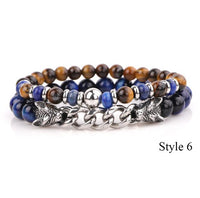 Thumbnail for Natural Stone & Stainless Steel  Double WOLF 'LOYALTY' 2 pc Bracelet Set -13 Styles