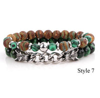 Thumbnail for Natural Stone & Stainless Steel  Double WOLF 'LOYALTY' 2 pc Bracelet Set -13 Styles