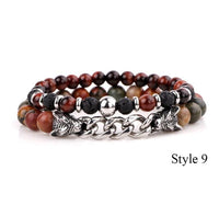 Thumbnail for Natural Stone & Stainless Steel  Double WOLF 'LOYALTY' 2 pc Bracelet Set -13 Styles