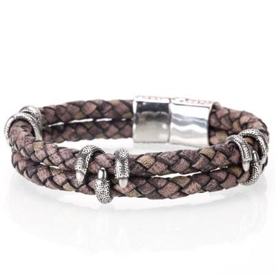 Mens Braided Leather & Steel TALONS Bracelet