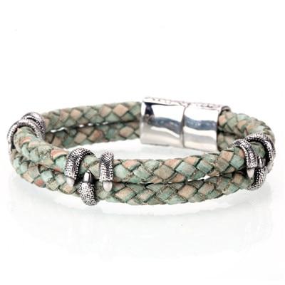 Mens Braided Leather & Steel TALONS Bracelet