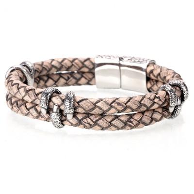 Mens Braided Leather & Steel TALONS Bracelet