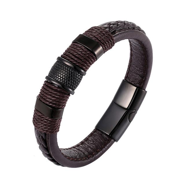 Classic Multi layer Stainless Steel , hemp &  Braided  Leather Bracelet