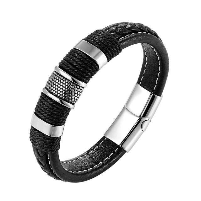 Classic Multi layer Stainless Steel , hemp &  Braided  Leather Bracelet