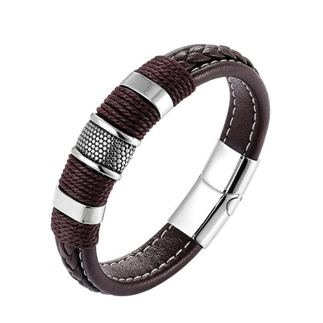 Classic Multi layer Stainless Steel , hemp &  Braided  Leather Bracelet