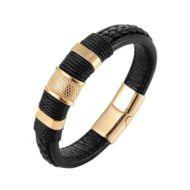 Classic Multi layer Stainless Steel , hemp &  Braided  Leather Bracelet