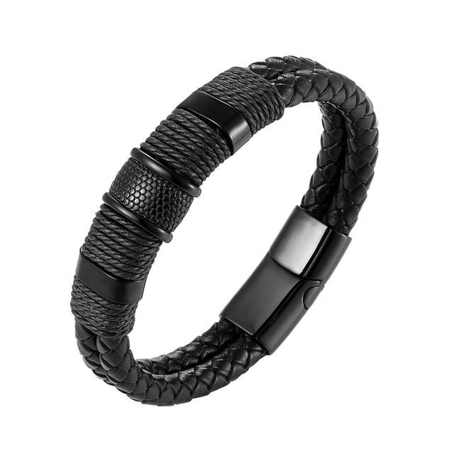 Classic Multi layer Stainless Steel , hemp &  Braided  Leather Bracelet