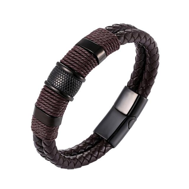 Classic Multi layer Stainless Steel , hemp &  Braided  Leather Bracelet