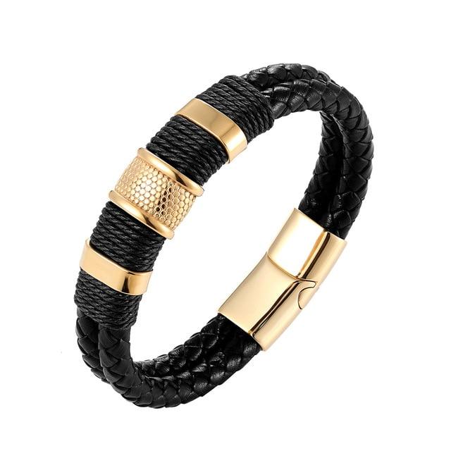 Classic Multi layer Stainless Steel , hemp &  Braided  Leather Bracelet