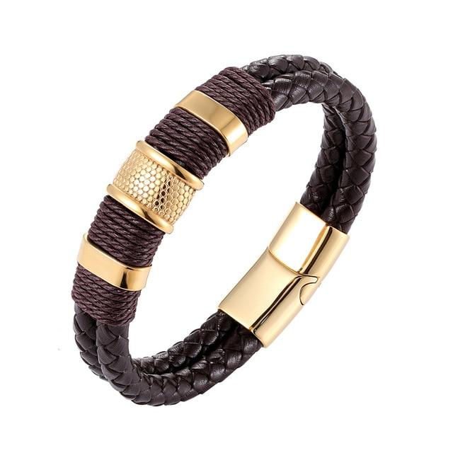 Classic Multi layer Stainless Steel , hemp &  Braided  Leather Bracelet