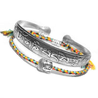 Thumbnail for 2 pc Tibetan Buddhist Braided Cotton Lucky Knot Rope Bracelet & OM MANTRA Bangle Set