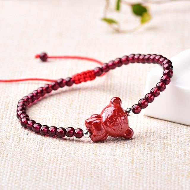 Hand Carved Purple Cinnabar & Natural Garnet Zodiac Animals Bracelet