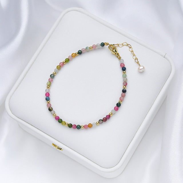 Calming Handcrafted Natural Stones Bracelet with 14K Gold